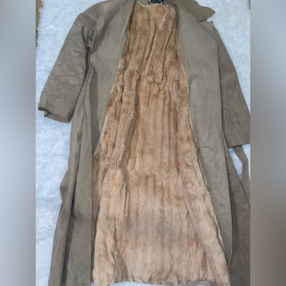 Vintage Gino Rossi for Wilson ultra suede long trench coat tan jacket tie waist - Picture 4 of 9